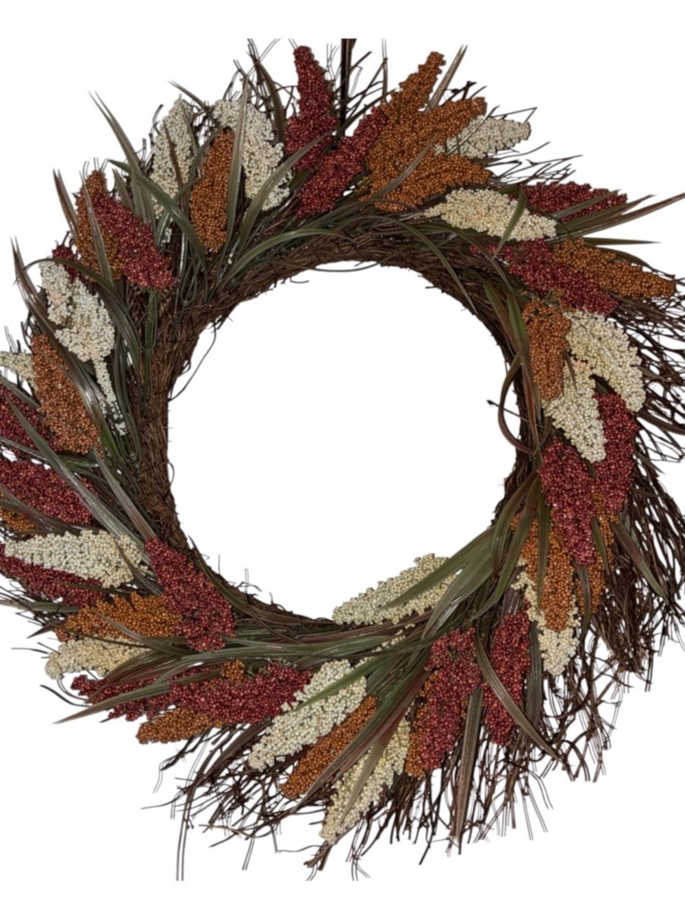 NWT Ashland Fall Berry and Twig Wreath in Cream, Rust, and Green -